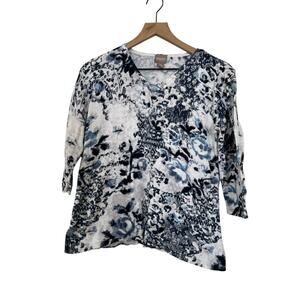 Chicos Womens 3/4 Length Sleeve V Neck Sweater Blue White Size Medium Chicos 1